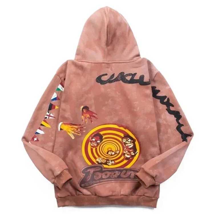Velvet zipper sweatshirt, INS super hot, trendy, high street, retro, distressed, mud-dyed niche, Travis Scott tour commemorative autumn and winter pure cotton fleece cardigan, zipper hooded