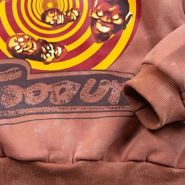 Velvet zipper sweatshirt, INS super hot, trendy, high street, retro, distressed, mud-dyed niche, Travis Scott tour commemorative autumn and winter pure cotton fleece cardigan, zipper hooded