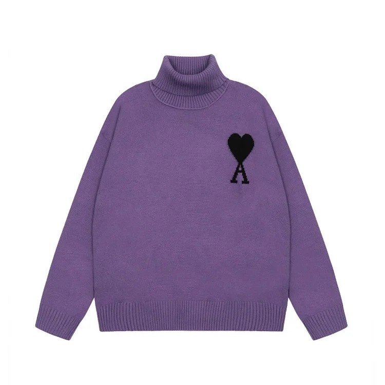 Big Heart A Embroidered Turtleneck Long Sleeve Shirt Couple Style Sweater