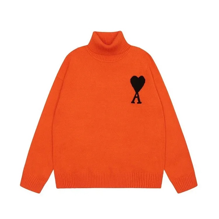 Big Heart A Embroidered Turtleneck Long Sleeve Shirt Couple Style Sweater