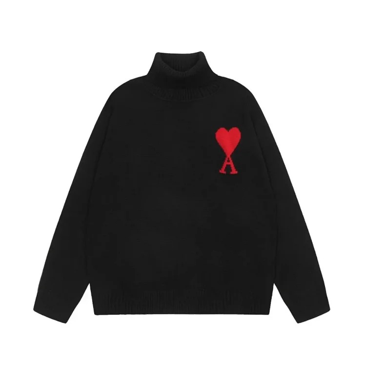 Big Heart A Embroidered Turtleneck Long Sleeve Shirt Couple Style Sweater