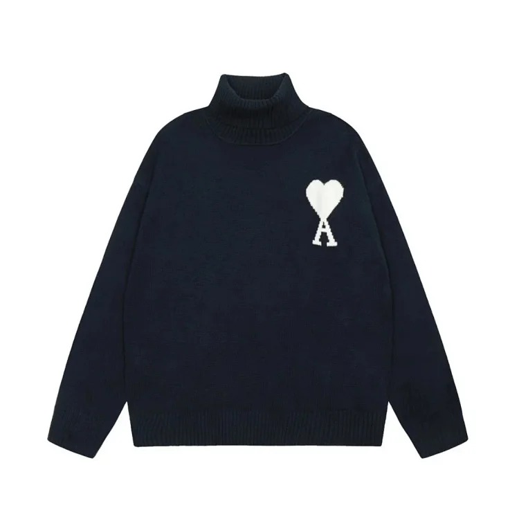 Big Heart A Embroidered Turtleneck Long Sleeve Shirt Couple Style Sweater