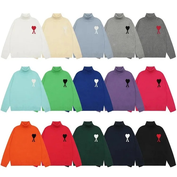 Big Heart A Embroidered Turtleneck Long Sleeve Shirt Couple Style Sweater