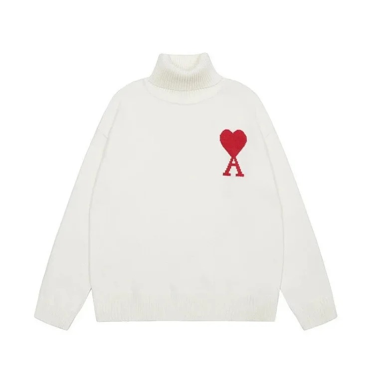 Big Heart A Embroidered Turtleneck Long Sleeve Shirt Couple Style Sweater