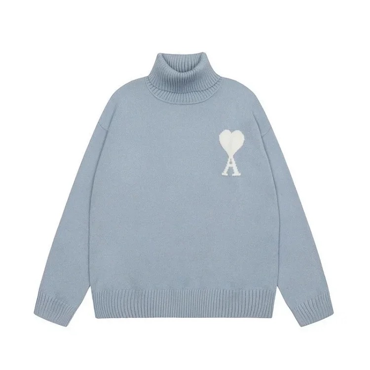 Big Heart A Embroidered Turtleneck Long Sleeve Shirt Couple Style Sweater