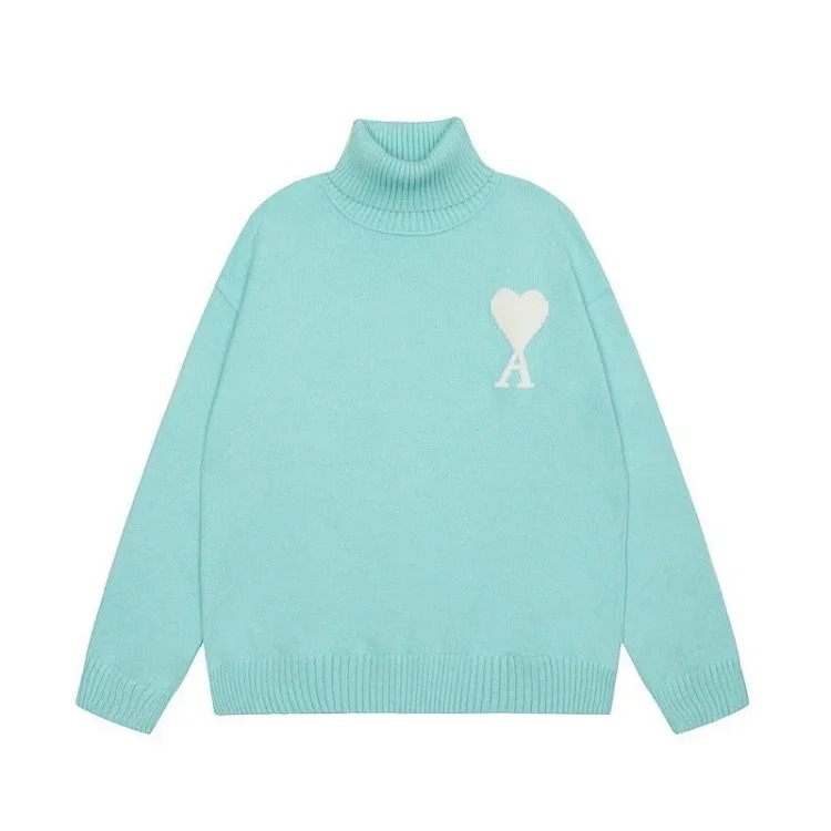 Big Heart A Embroidered Turtleneck Long Sleeve Shirt Couple Style Sweater