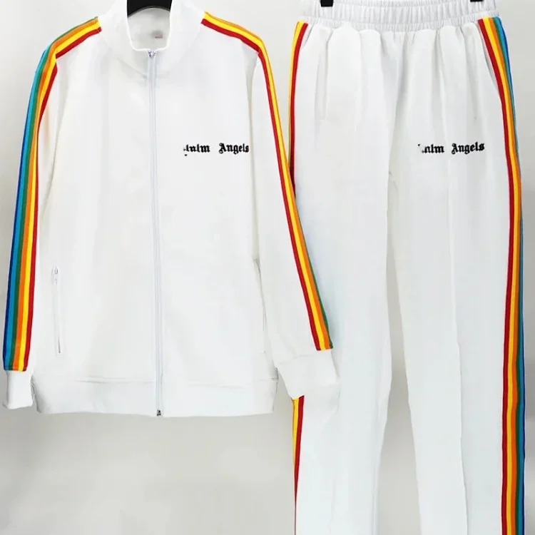 Palm Angels Correct of Palm Angel Striped Rainbow Pants Retro Casual Sports Jacket Set image 7