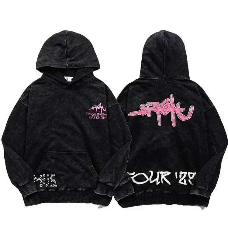Autumn thin sweatshirt American Travis Scott Utopia Tour hooded sweatshirt abstract letter washed retro distressed hoodie ins super hot autumn and cotton terry sweatshirt