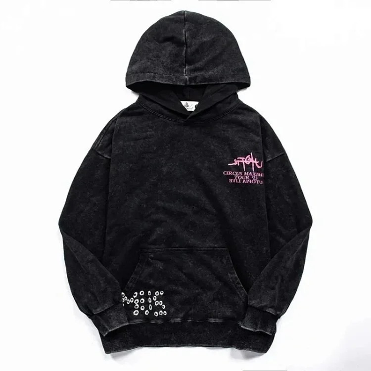 Autumn thin sweatshirt American Travis Scott Utopia Tour hooded sweatshirt abstract letter washed retro distressed hoodie ins super hot autumn and cotton terry sweatshirt