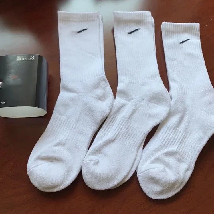 Suwannexist socks solid color black, white and gray mid-high towel bottom sports socks running basketball training socks