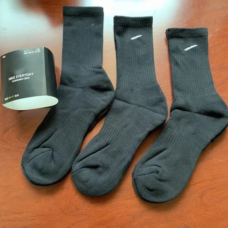 Suwannexist socks solid color black, white and gray mid-high towel bottom sports socks running basketball training socks