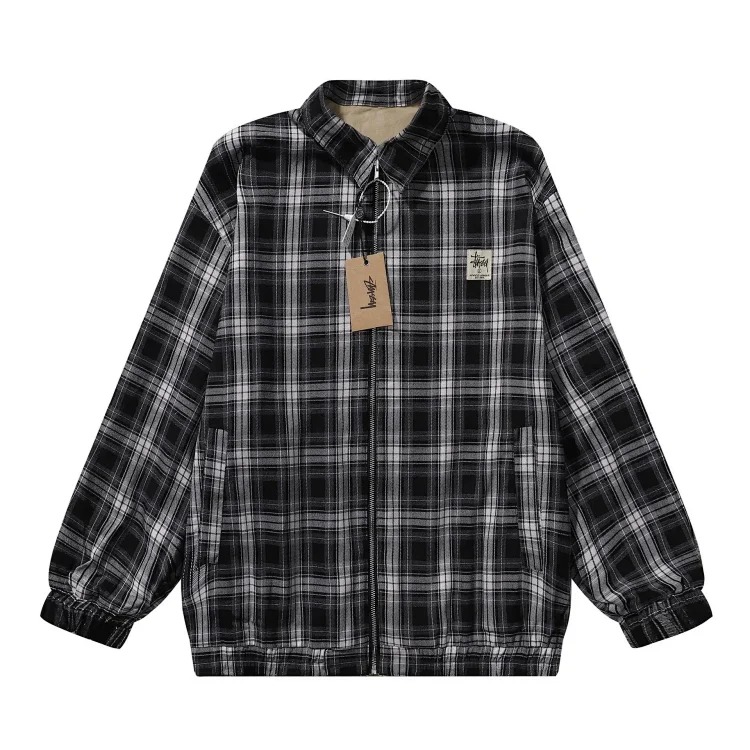 Reversible plaid lapel loose casual jacket for men and women