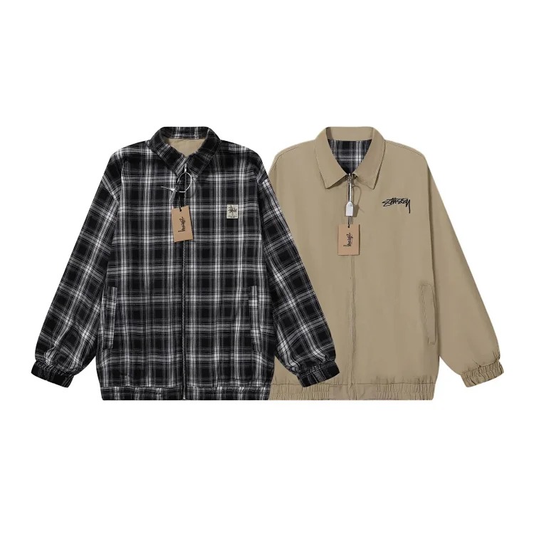 Reversible plaid lapel loose casual jacket for men and women