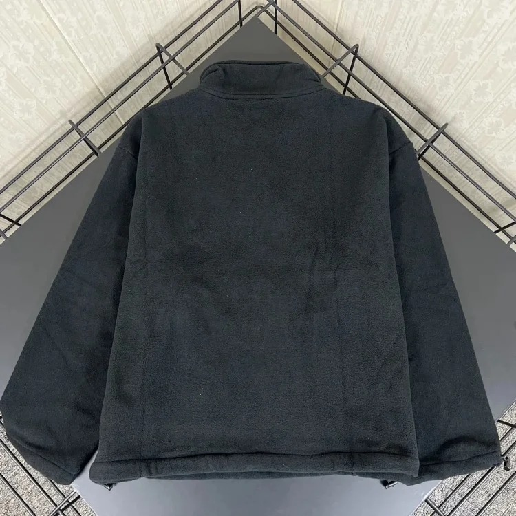 Mi*umiu 2024 Autumn and Winter New Style Black Half-Zip Lambswool Polar Fleece Teddy Jacket with Small Letters Embroidered LOGO on the Chest, Small Turtle Collar Jacket