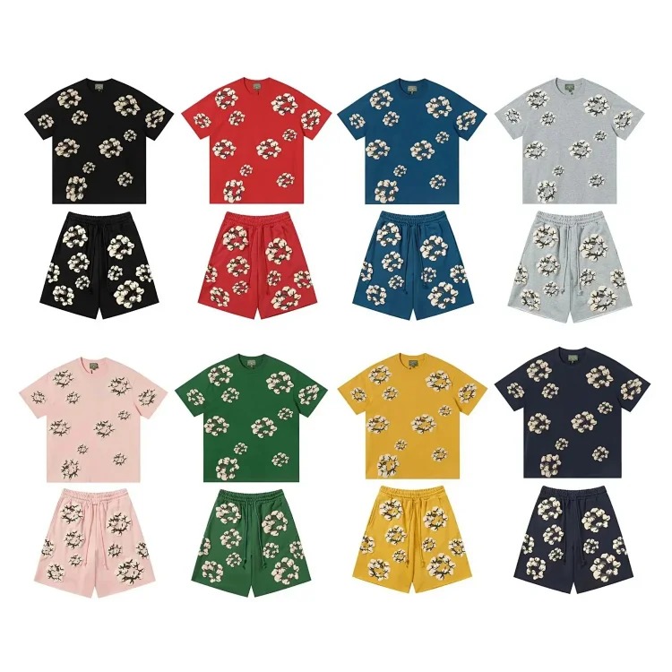 D.T kapok all-over printed short-sleeved loose T-shirt men's and women's shorts suit