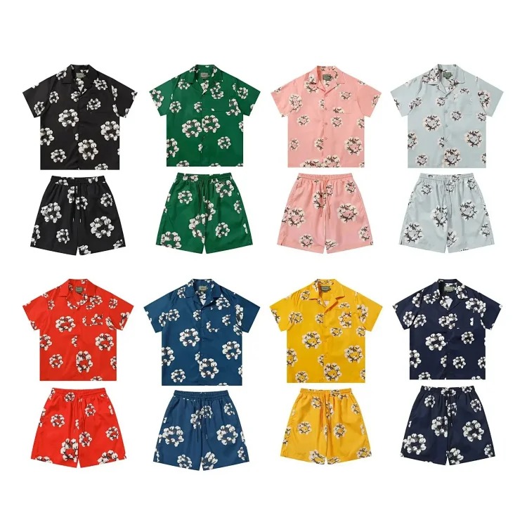 D.T kapok all-over printed short-sleeved loose T-shirt men's and women's shorts suit