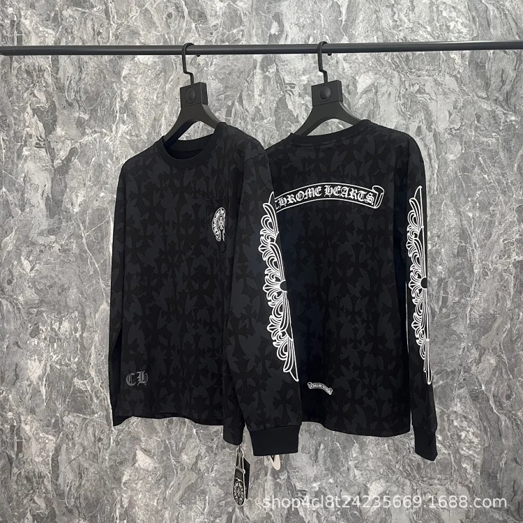 24SS New CH Cross Horseshoe Sanskrit Printed Long Sleeve Unisex Style