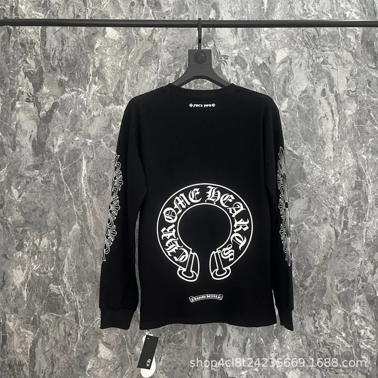 24SS New CH Cross Horseshoe Sanskrit Printed Long Sleeve Unisex Style