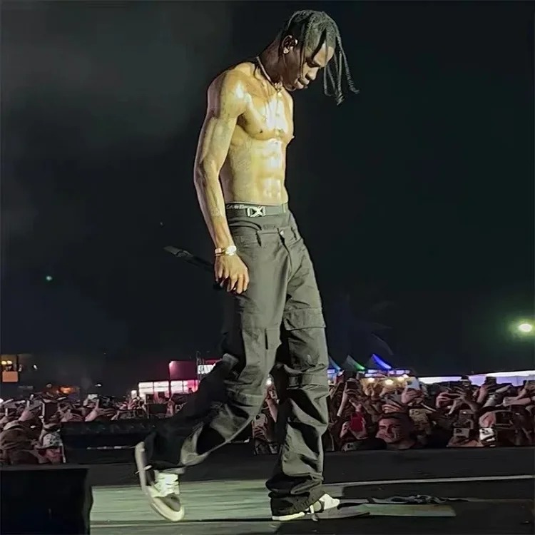 Paris style Travis Scott music festival style cotton multi-pocket overalls
