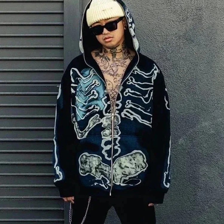 Cross-border Travis Scott skeleton skeleton velvet hooded sweatshirt for men and women high street cardigan jacket(pic3) Cross-border Travis Scott skeleton skeleton velvet hooded sweatshirt for men and women high street cardigan jacket