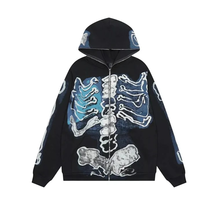 Cross-border Travis Scott skeleton skeleton velvet hooded sweatshirt for men and women high street cardigan jacket(pic5) Cross-border Travis Scott skeleton skeleton velvet hooded sweatshirt for men and women high street cardigan jacket
