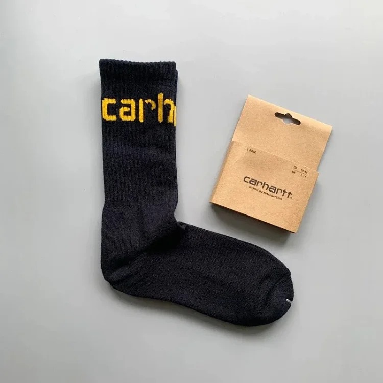 Carhartt men's and women's European and American fashion brand towel bottom gold label embroidery simple workwear style skateboard sports socks