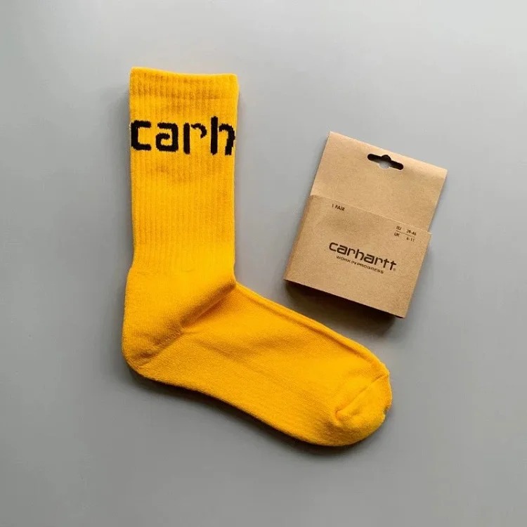 Carhartt men's and women's European and American fashion brand towel bottom gold label embroidery simple workwear style skateboard sports socks