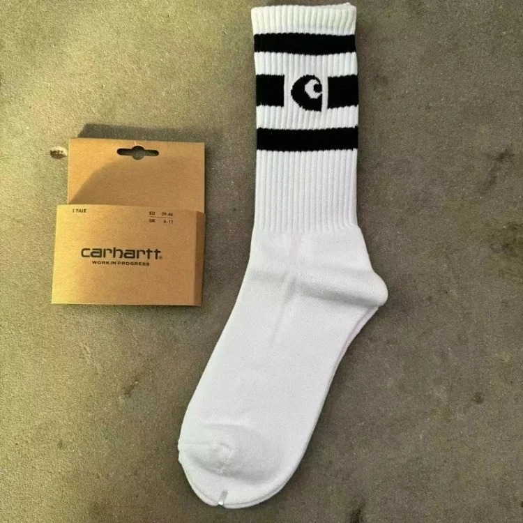 Carhartt men's and women's European and American fashion brand towel bottom gold label embroidery simple workwear style skateboard sports socks