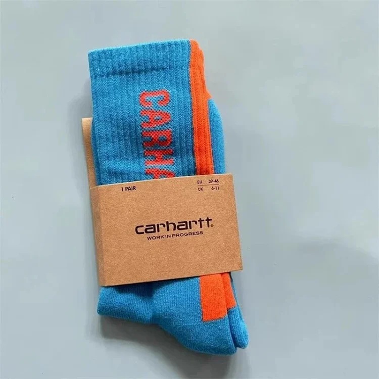 Carhartt men's and women's European and American fashion brand towel bottom gold label embroidery simple workwear style skateboard sports socks