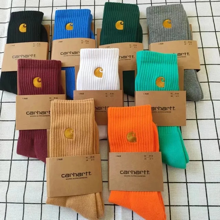 Carhartt men's and women's European and American fashion brand towel bottom gold label embroidery simple workwear style skateboard sports socks