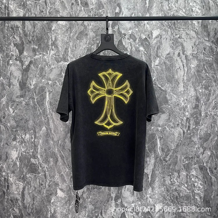 Chrome Hearts 24SS new CH color leather cross contrast short-sleeved T-shirt