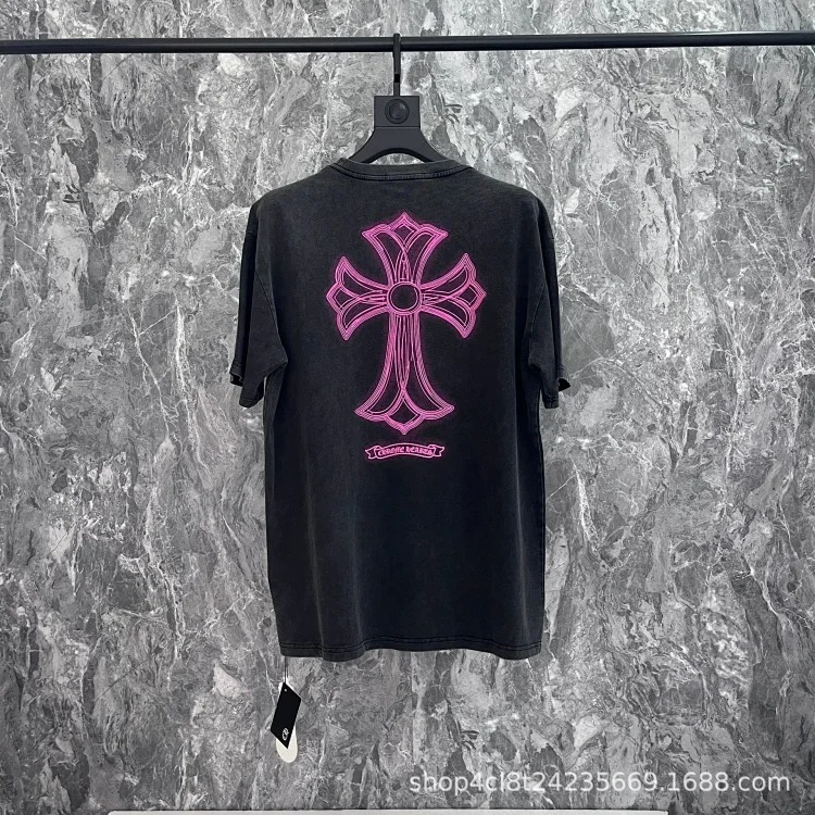 Chrome Hearts 24SS new CH color leather cross contrast short-sleeved T-shirt