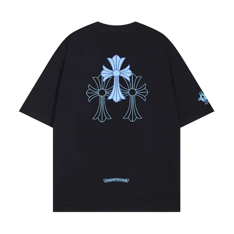 Chrome Hearts 24SS new CH color leather cross contrast short-sleeved T-shirt