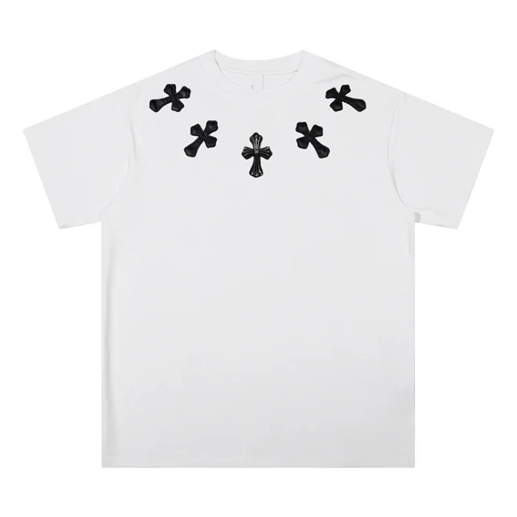 Chrome Hearts 24SS new CH color leather cross contrast short-sleeved T-shirt