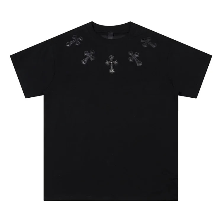 Chrome Hearts 24SS new CH color leather cross contrast short-sleeved T-shirt