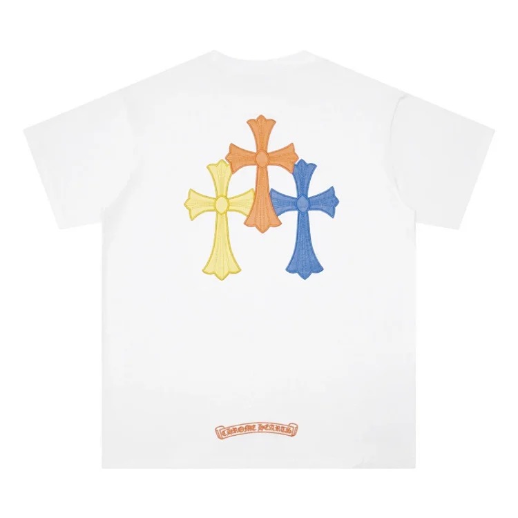 Chrome Hearts 24SS new CH color leather cross contrast short-sleeved T-shirt