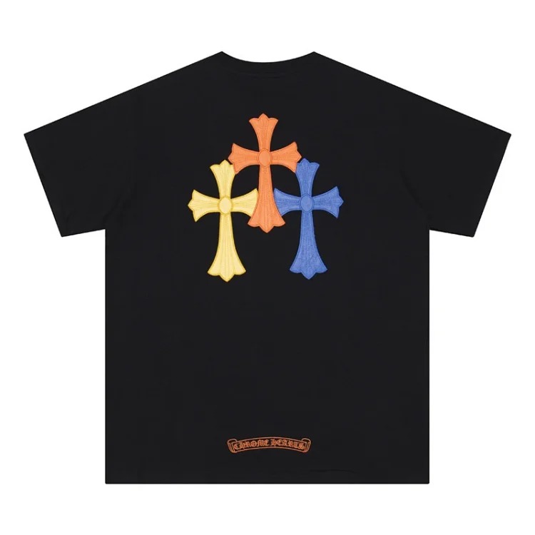 Chrome Hearts 24SS new CH color leather cross contrast short-sleeved T-shirt
