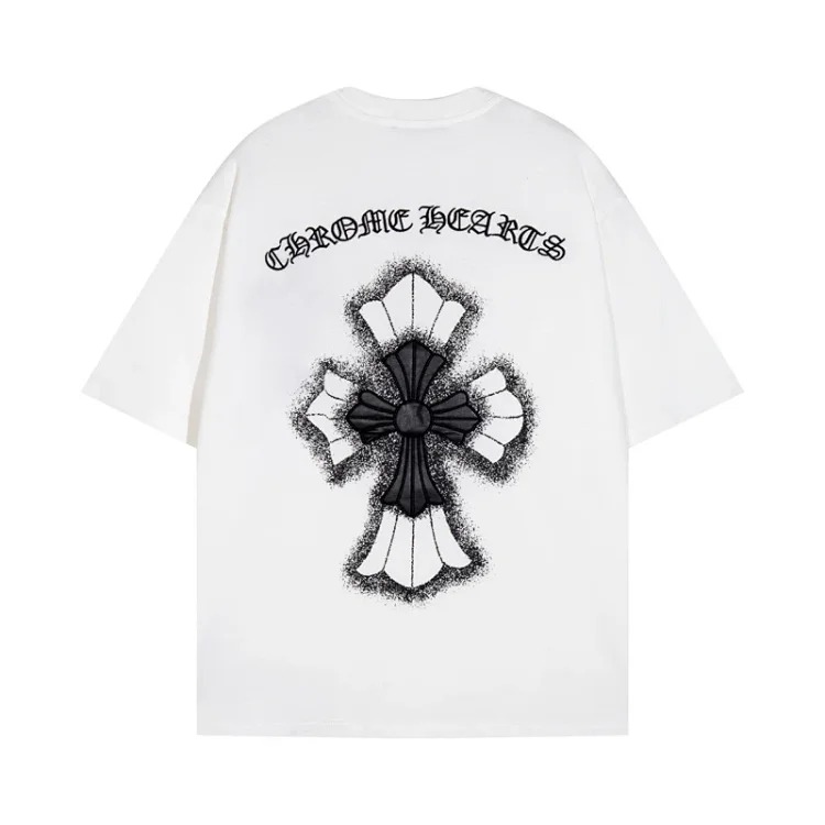 Chrome Hearts 24SS new CH color leather cross contrast short-sleeved T-shirt