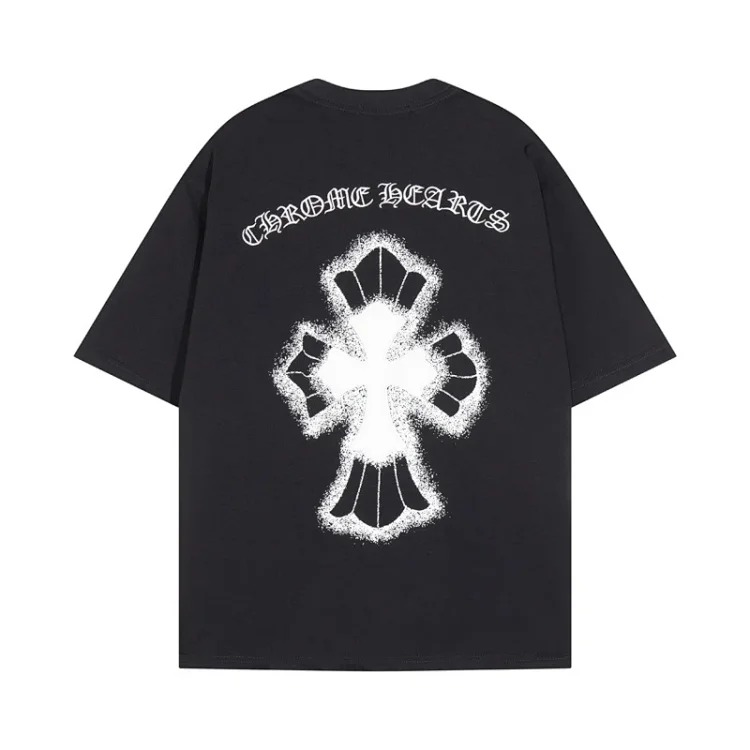 Chrome Hearts 24SS new CH color leather cross contrast short-sleeved T-shirt