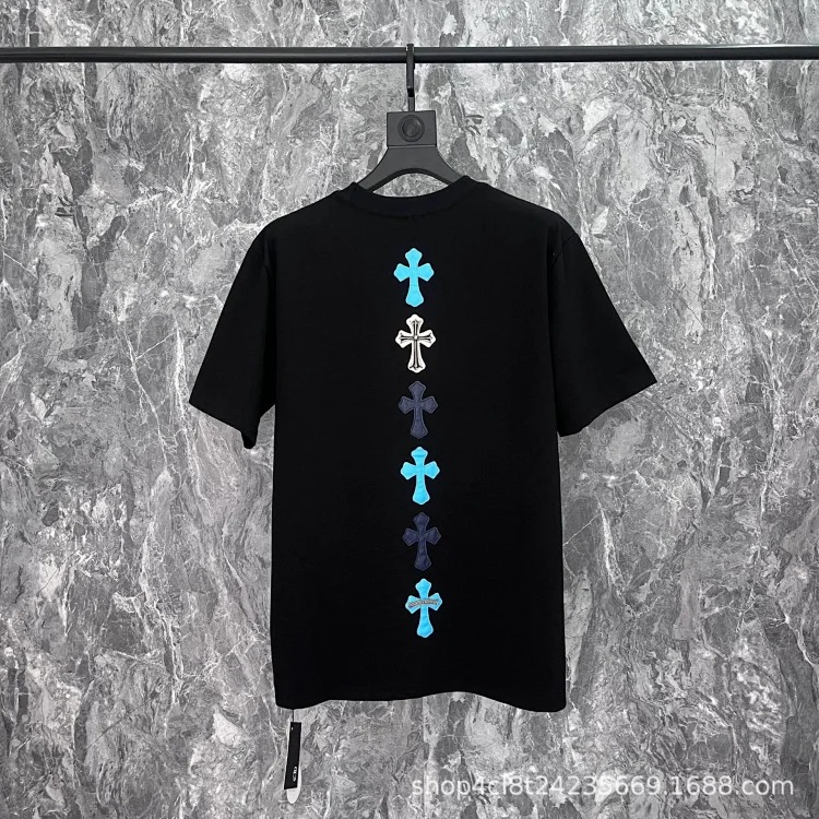 Chrome Hearts 24SS new CH color leather cross contrast short-sleeved T-shirt