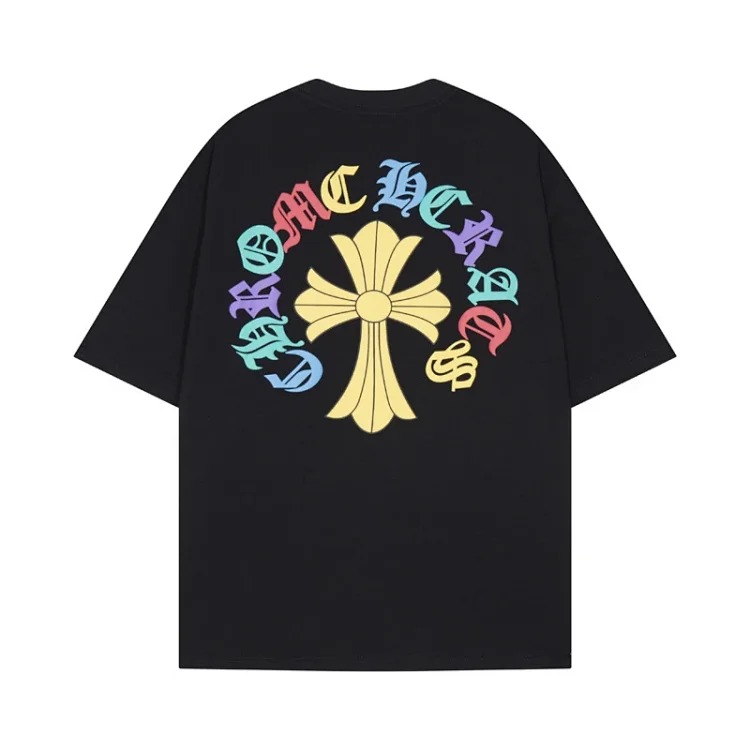 Chrome Hearts 24SS new CH color leather cross contrast short-sleeved T-shirt