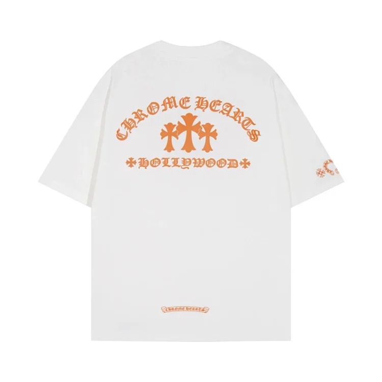 Chrome Hearts 24SS new CH color leather cross contrast short-sleeved T-shirt