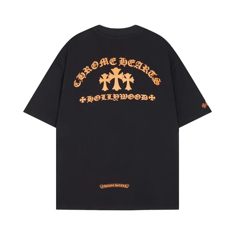 Chrome Hearts 24SS new CH color leather cross contrast short-sleeved T-shirt
