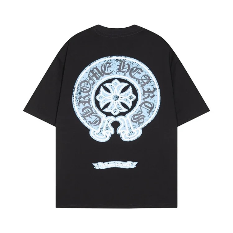 Chrome Hearts 24SS new CH color leather cross contrast short-sleeved T-shirt