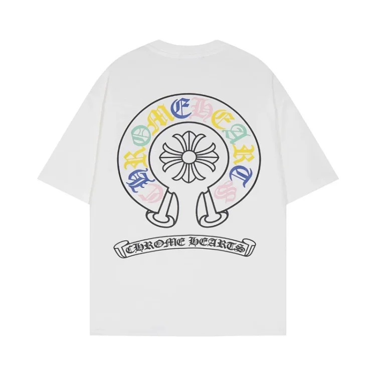 Chrome Hearts 24SS new CH color leather cross contrast short-sleeved T-shirt