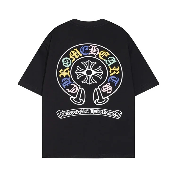 Chrome Hearts 24SS new CH color leather cross contrast short-sleeved T-shirt