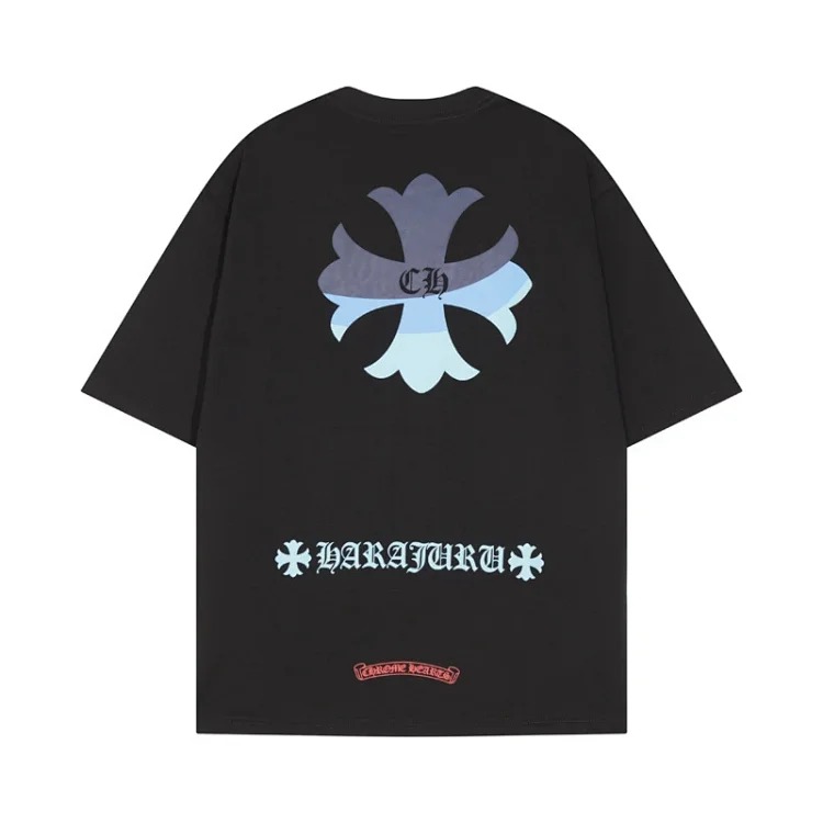 Chrome Hearts 24SS new CH color leather cross contrast short-sleeved T-shirt