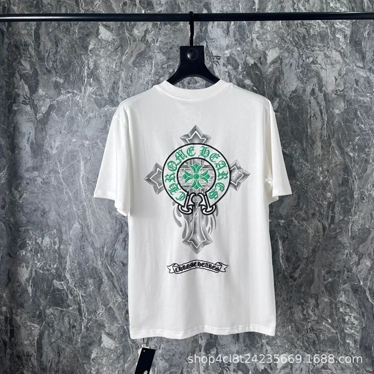 Chrome Hearts 24SS new CH color leather cross contrast short-sleeved T-shirt