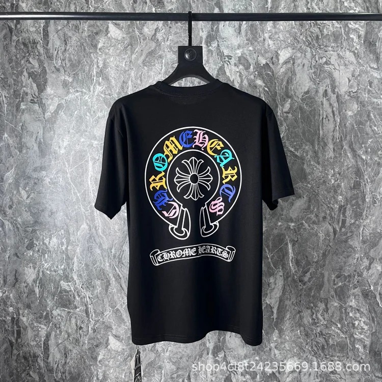 Chrome Hearts 24SS new CH color leather cross contrast short-sleeved T-shirt