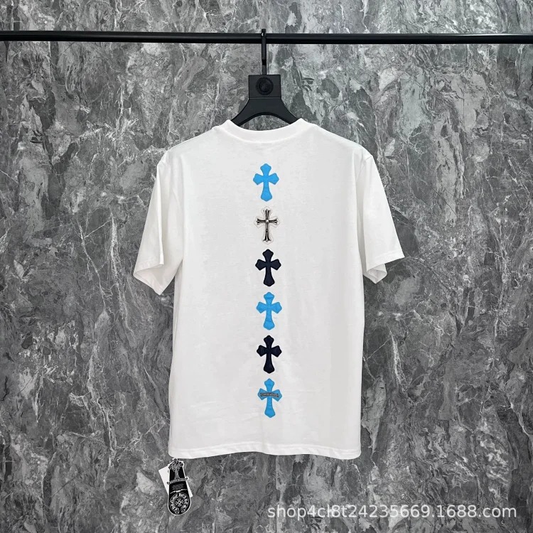 Chrome Hearts 24SS new CH color leather cross contrast short-sleeved T-shirt